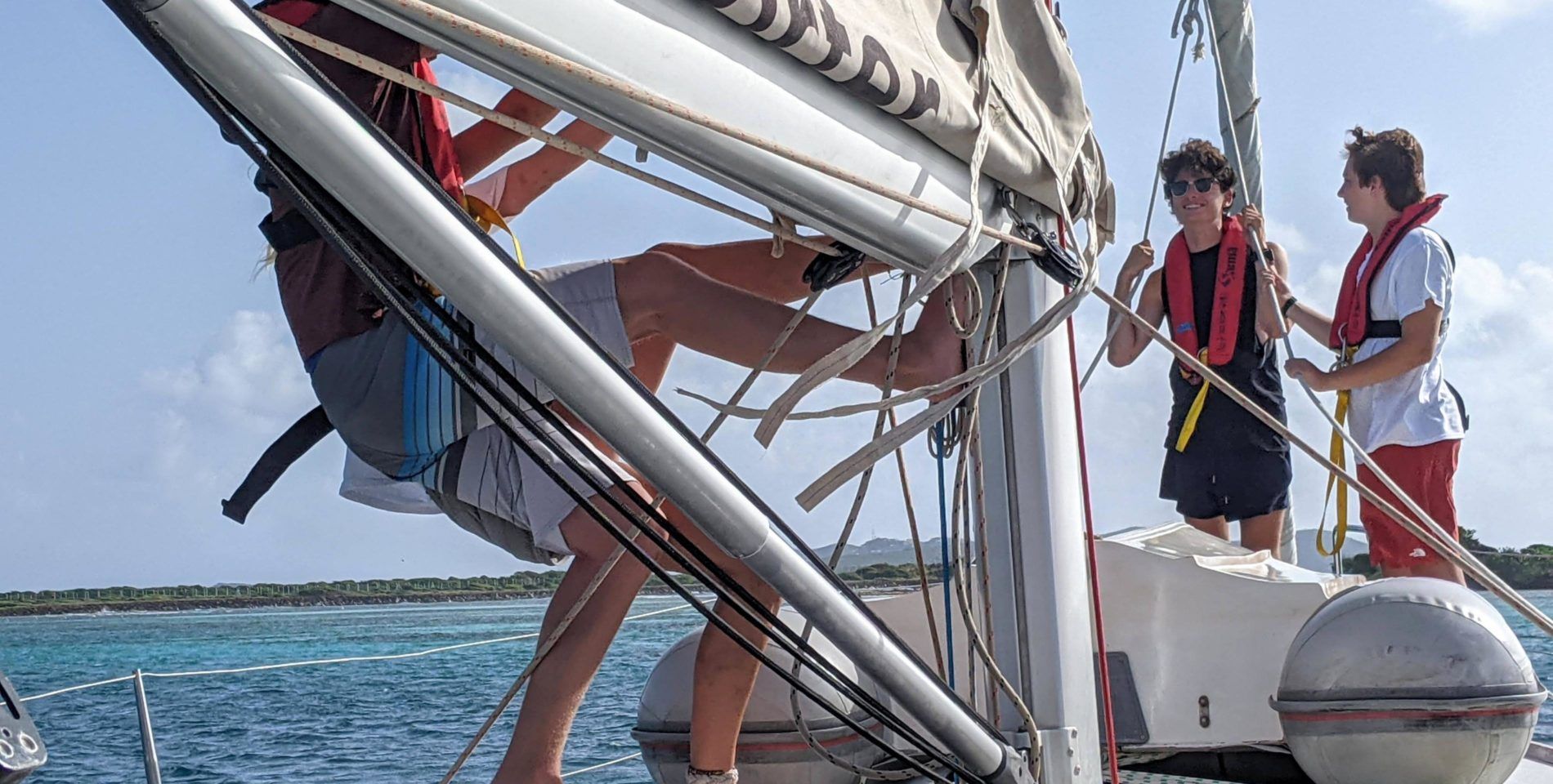 high school students sailing in Caribbean on sailing summer program