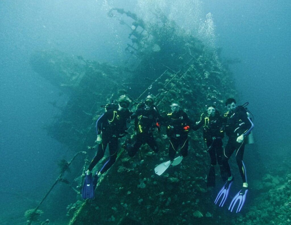 Broadreach students with their instructor on wreck dive in the Red Sea.