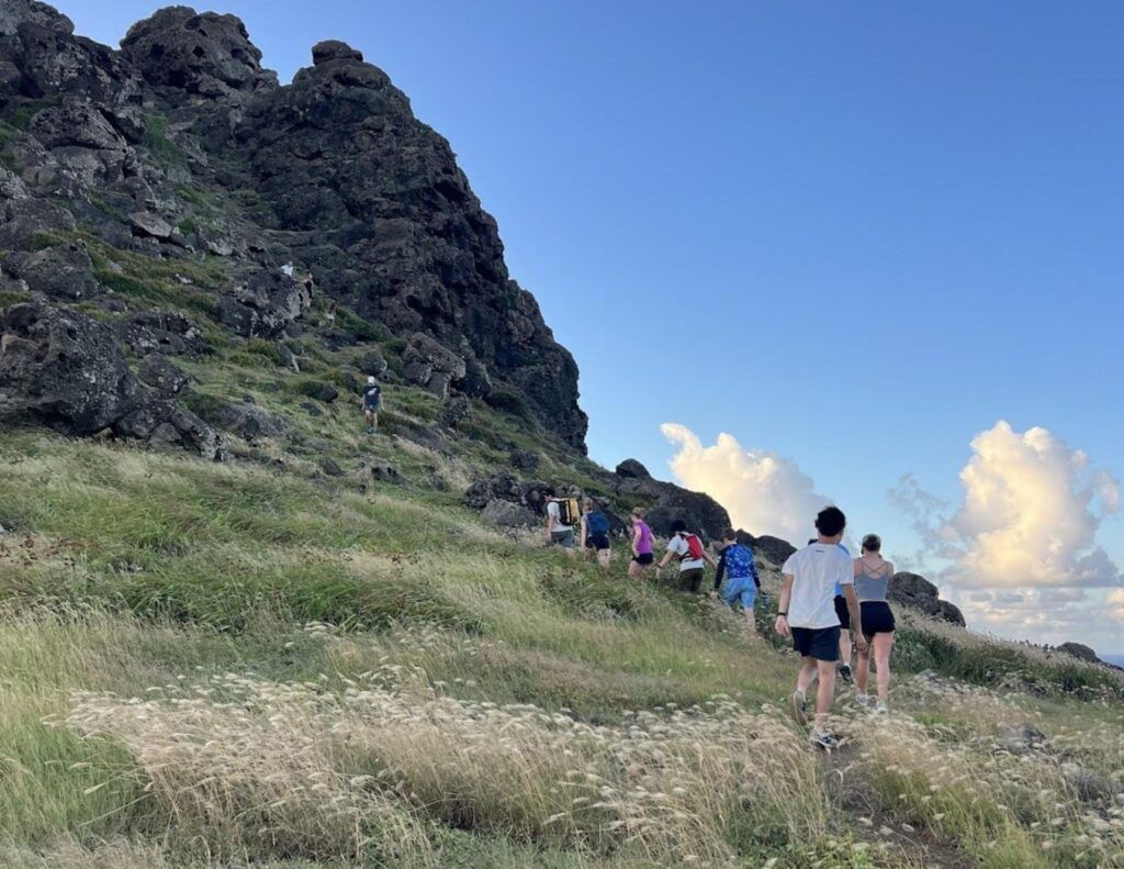 Broadreach students hiking on St Barts during dive and sail program