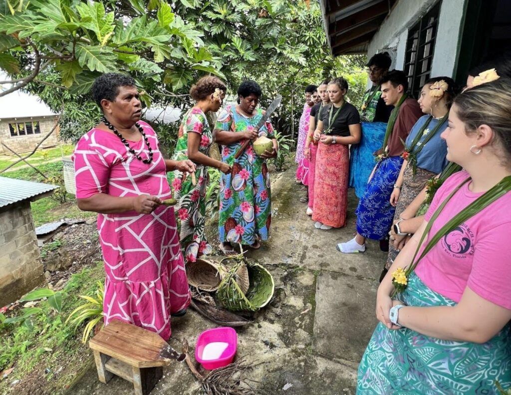 Broadreach students visiting a Fijian village during shark studies program