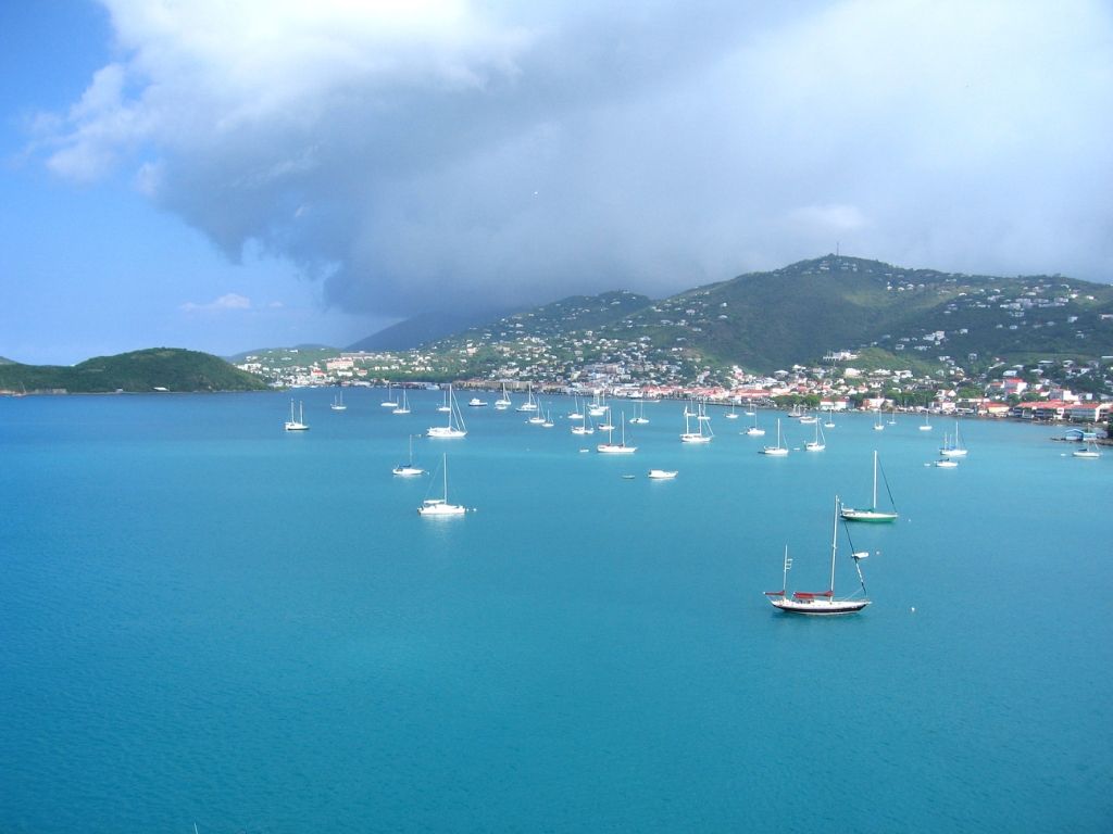 Bay filled with yachts in St. Thomas, USVIs